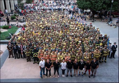 THE PONCA CITY Fire Depatment joined together with their brothers and sisters from across the state to pay remembrance to those who gave the ultimate sacrifice on Sept. 11 by participating in an OKC 911 Memorial StairClimb event. (Courtesy Photo)