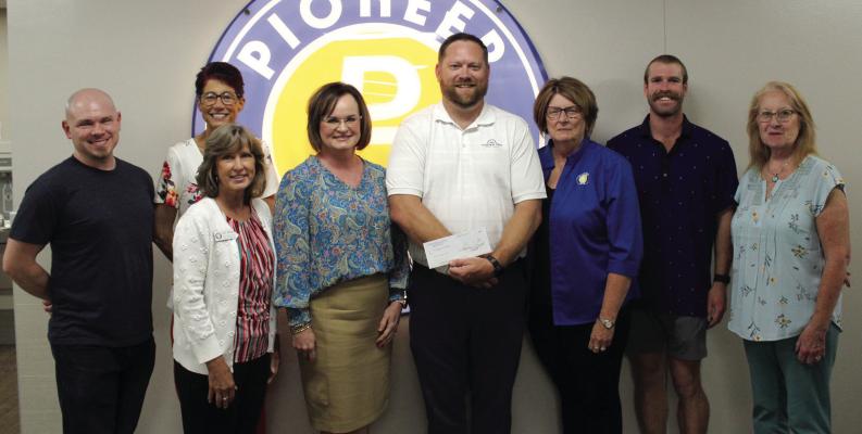 MEMBERS OF the 35th Leadership Ponca City Class were on site at the Pioneer Technology Center (PTC) to donate a $2000 scholarship for a non-traditional student on Thursday, July 27. Members of the class are pictured along with PTC faculty. (Photo by Calley Lamar)