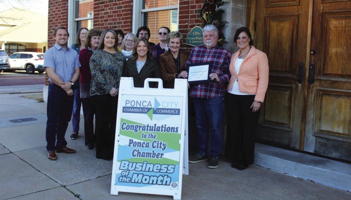 THE PONCA City Business Council made a presentation to Baskin Hadley &amp; Associates, located at 221 N. 2nd Street, on Wednesday, Jan. 3 at 11 am. Baskin Hadley has been a Chamber investor for 50 years, and were named the January Business of the Month. (Photo by Calley Lamar)