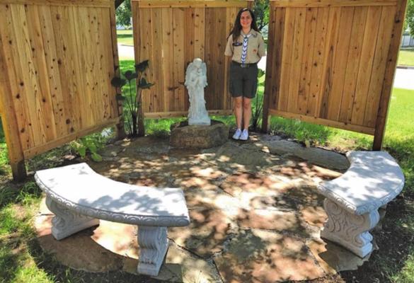 Pictured is Journey King after earning her Eagle Scout Rank on November 7, 2020. She is also pictured standing at her Eagle Scout Service Project that she designed and led the building of the Living Hope Pregnancy Center Meditation Space. This space is used for daily prayer meetings, counseling and as an extra waiting area, since restrictions due to Covid-19 limit the number of people in the building at the pregnancy center.(News photos provided by Journey King.)