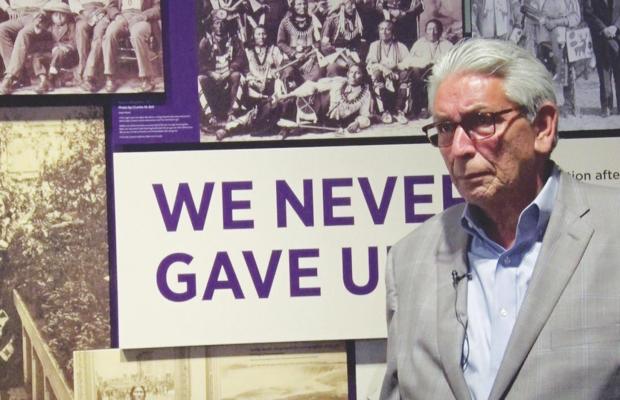 KEVIN GOVER, director of the Smithsonian’s National Museum of the American Indian, stands in the museum and addresses the treatment of Native Americans throughout history on Sept. 25, 2019. Photo by Miranda Mahmud/Gaylord News.