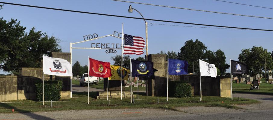 VOLUNTEERS ARE needed to assist in placing flags at the IOOF Cemetary (pictured) at 1206 S. Waverly St. in Ponca City at 8 am on Saturday, May 27. (Photo Provided)
