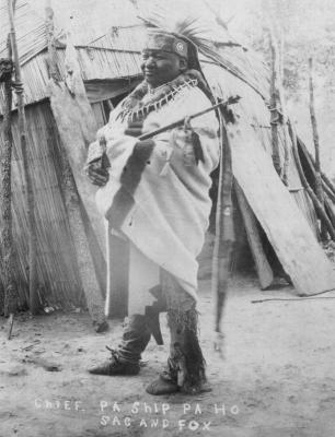 Sac and Fox Chief Pa Ship Pa Ho. Tribal members once lived in lodges covered with bark. Photo provided by Oklahoma Historical Society.
