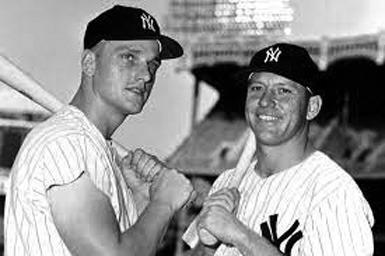 MICKEY MANTLE, right, and Roger Maris chased Babe Ruth’s 60-home run record in 1961. Mantle was sidelined late in the season with a hip problem, but Maris did break Ruth’s record with 61. An asterisk accompanied Maris’ mention in the record books because he played in a 162game season compared to Ruth’s 154.
