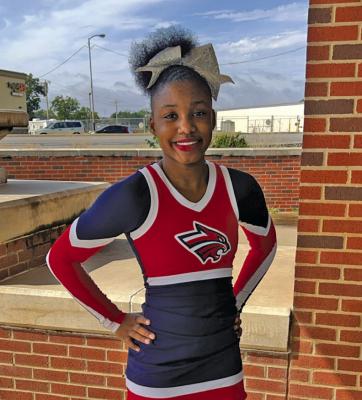 TAKYAH CARSON, Ponca City varsity cheerleader, tried out for All Region Cheerleader Wednesday in Stillwater and made the squad. She will now tryout for All State Cheerleader on Oct. 18 in Washington, OK. Photo provided.