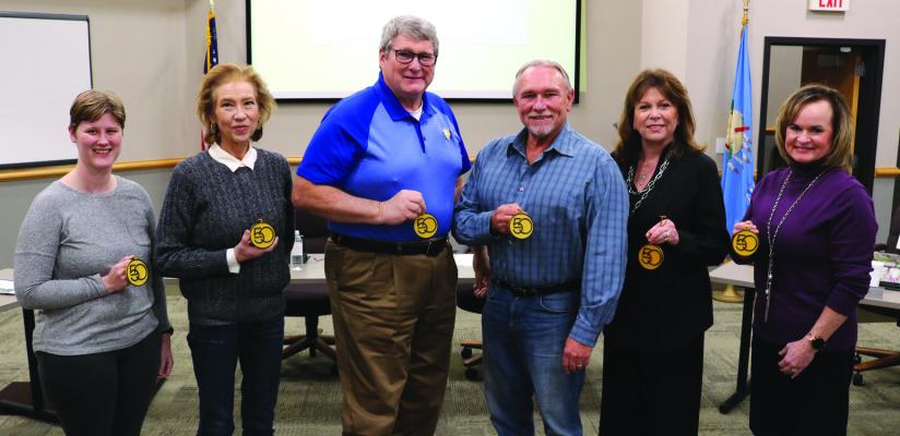 JANUARY IS School Board Recognition Month. Pioneer Technology Center (PTC) recognized their board members at the January PTC Board of Education meeting this month. All members were given customized 50th Anniversary ornaments, designed and printed by students in the Visual Communications Program as a recognition of their service. Pictured left to right Dr. Rachel Shuey-Bunney, Debbie Leaming, JD Soulek, Laurence Beliel, Gay Norris, and Traci Thorpe. Photo provided.