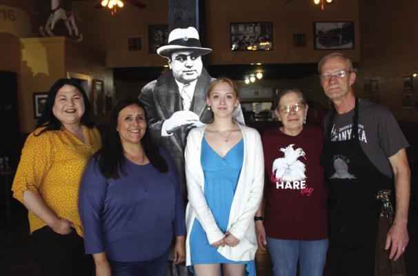 THE GREATER Ponca City Provisional Rotary held a meet and greet event at Capone’s Hoagies in Newkirk on Saturday, May 20 from 1 pm to 2 pm. Pictured from left to right: Chapter members/ founders Brittany Atauvich-Barker, Angela Rickman, along with Rylie Vap, Faith Capone, and Bob Capone. (Photo by Calley Lamar)