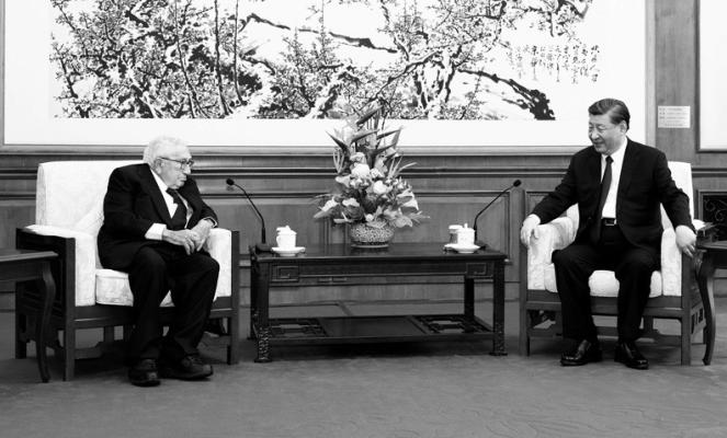 CHINESE PRESIDENT Xi Jinping meets with former U.S. Secretary of State Henry Kissinger at the Diaoyutai State Guesthouse in Beijing, capital of China, July 20, 2023. (Huang Jingwen/Xinhua via Zuma Press/TNS)