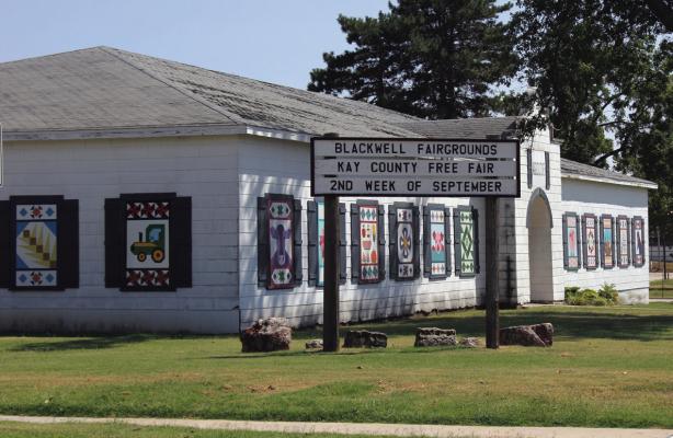 THE NEWEST barn quilts made by members of Blackwell Tourism, with the help of Cindy Oard at Wonderfully Made Studio, were hung by the Blackwell Public Power Department last week. (Photo by Dailyn Emery)