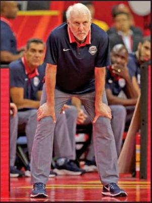 UNITED STATES’ coach Gregg Popovich looks on during a quarterfinal match against France for the FIBA Basketball World Cup in Dongguan in southern China’s Guangdong province on Wednesday. France defeated United States 89-79. (AP Photo)