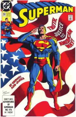 Saluting Flag Day and the U.S. Army with this Superman cover by Jerry Ordway from Superman #53 (March, 1991), with a reminder of Superman’s motto of “Truth, Justice and the American Way”!