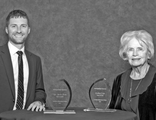 2021 Northern Oklahoma College Hall of Fame Inductees include Dr. Justin Funk and Evelyn Coyle. (photo by John Pickard/Northern Oklahoma College)