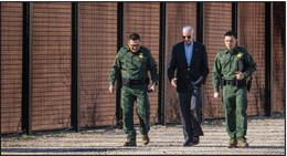 US President Joe Biden speaks with US Customs and Border Protection officers as he visits the US-Mexico border in El Paso, Texas, on January 8, 2023. (JIM WATSON/AFP via Getty Images/TNS)