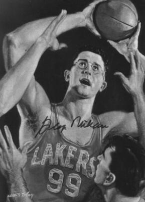 GEORGE MIKAN was the first Lakers star. He played mostly as a Minnesota Laker before the team moved to Los Angeles.