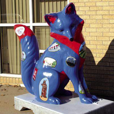 The Ponca City Chamber of Commerce has received their fox statue. This statue was painted by local artist Theresa Sacket and is themed around the various aspects of Ponca City. (Photo by Calley Lamar)