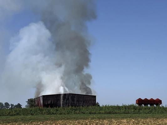 A BARN located west of R Street along Highway 60 caught fire on Sunday, Aug. 20 in the evening. Fire crews from Tonkawa and Ranch Drive responded. (Photo Provided)