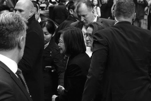 Taiwan President Tsai Ing-wen arrives at her hotel in New York City on March 29, 2023, as she begins a 10-day international trip. (Timothy A. Clary/AFP/Getty Images/TNS)