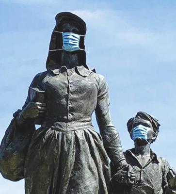 MASKS WERE added on Monday afternoon at the historic Pioneer Woman Statue. This photo was submitted by Dave Williams.
